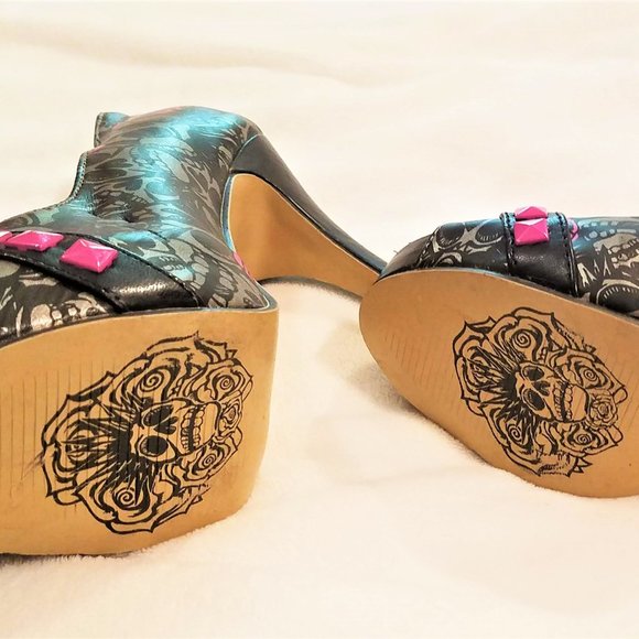 Iron Fist Pink Grey Black Fetish Heels Peep Toe 7 - Picture 9 of 15